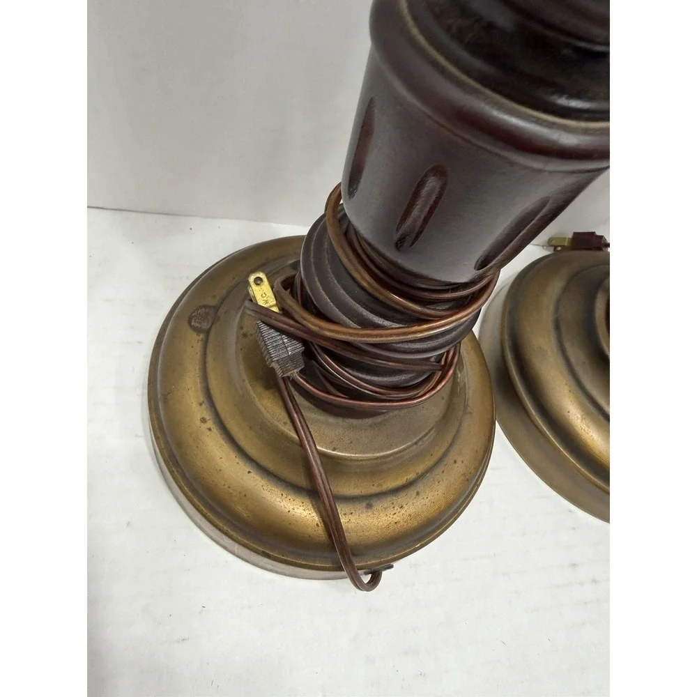 Vintage Set Federal Bald Eagle Table Lamps Wood Metal Patriotic 32 In Americana